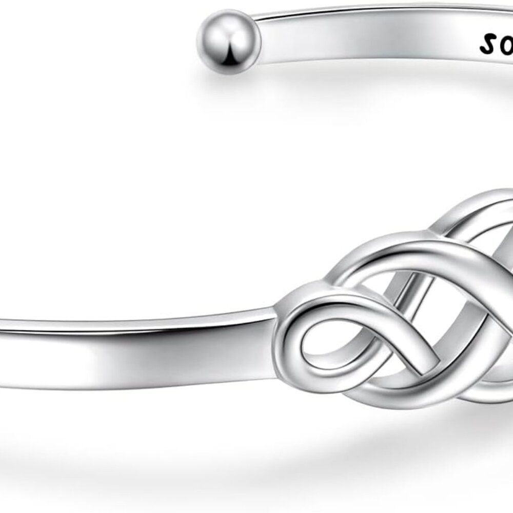 Sterling Silver Sideways Cross Bangle - Faith Hope Love Engraved Bracelet With L